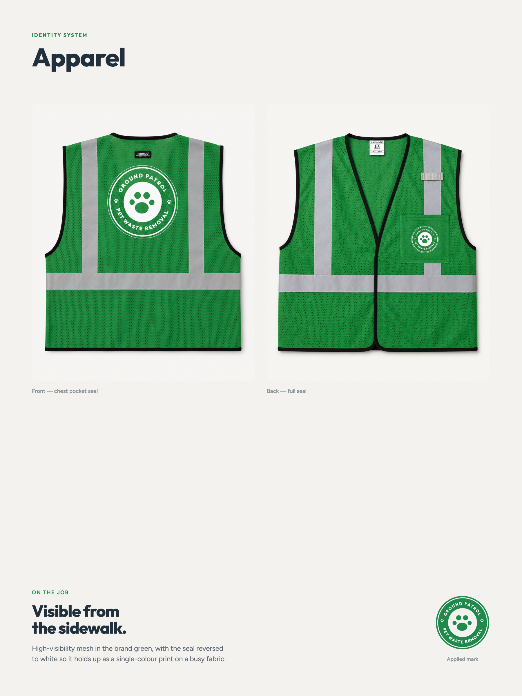 Ground Patrol branded high-visibility vest — front and back