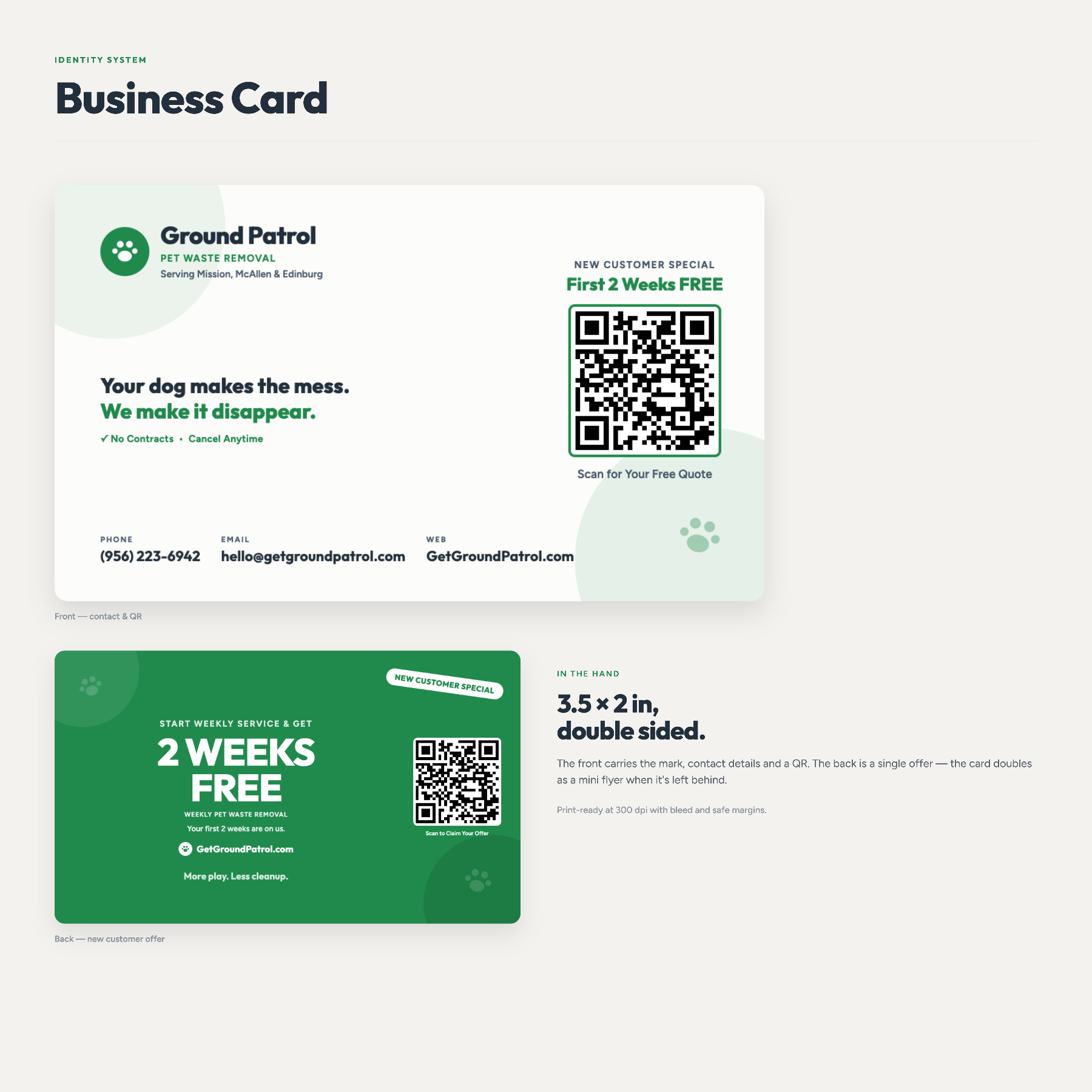 Ground Patrol business card — front and back