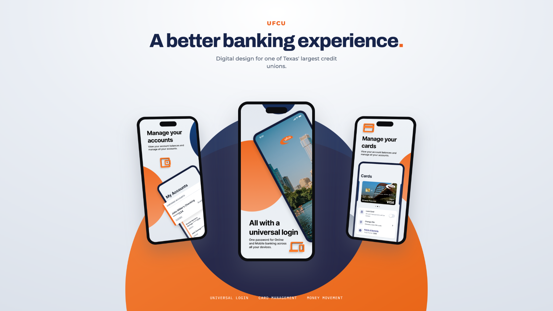 UFCU digital design — mobile banking screens